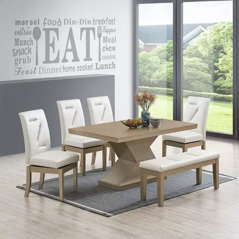 Gepolsterte drehbare Esszimmerstühle, 2er-Set, Weiß/Gold