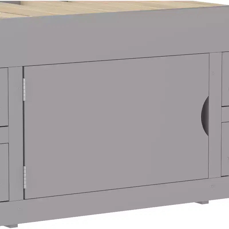 Estructura de cama con plataforma y almacenamiento, tamaño individual - incluye librería, estantes, armarios y 4 cajones