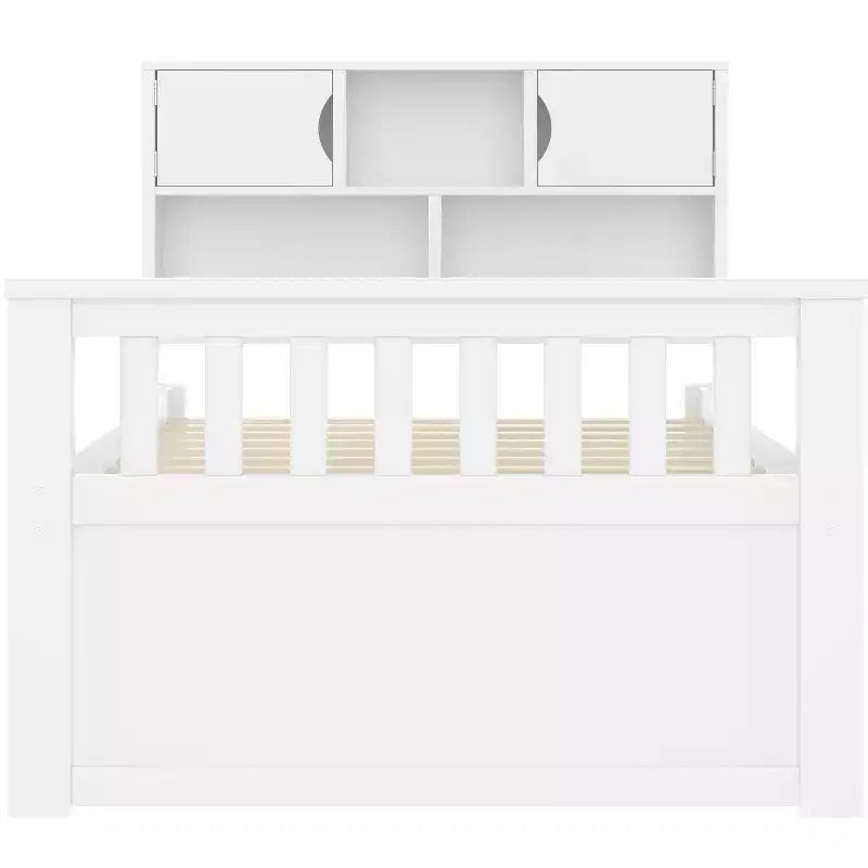 Estructura de cama con plataforma y almacenamiento, tamaño individual - incluye librería, estantes, armarios y 4 cajones