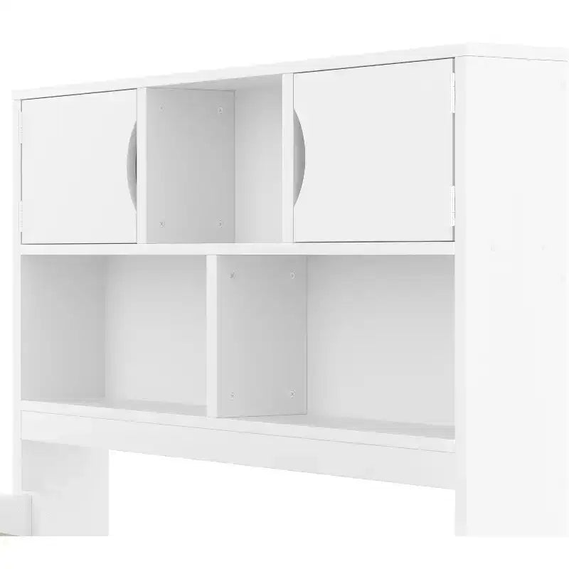 Estructura de cama con plataforma y almacenamiento, tamaño individual - incluye librería, estantes, armarios y 4 cajones