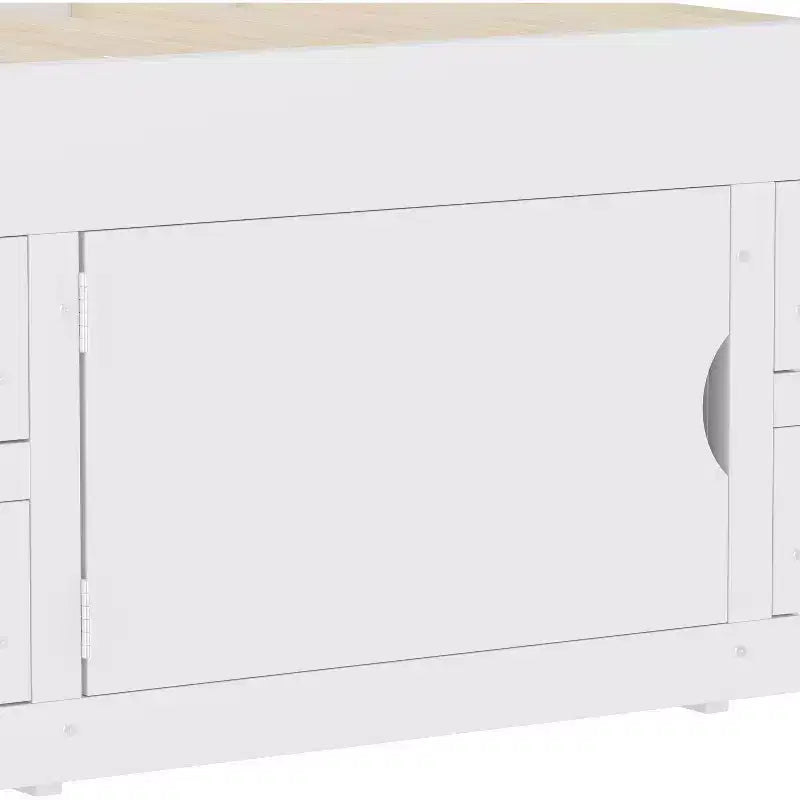 Estructura de cama con plataforma y almacenamiento, tamaño individual - incluye librería, estantes, armarios y 4 cajones