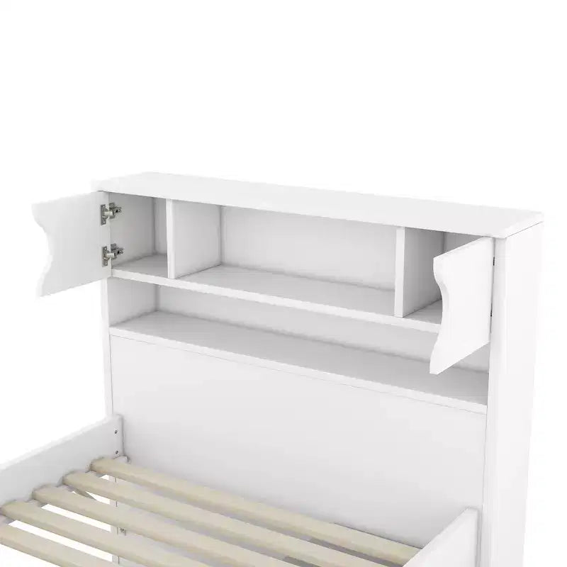 Estructura de cama con plataforma y almacenamiento, tamaño individual - incluye librería, estantes, armarios y 4 cajones