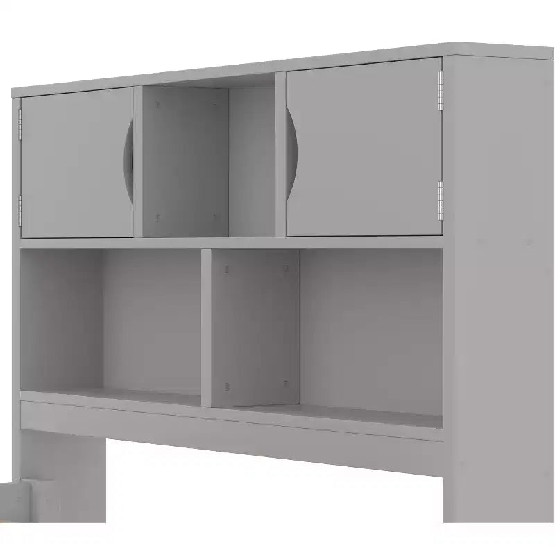Estructura de cama con plataforma y almacenamiento, tamaño individual - incluye librería, estantes, armarios y 4 cajones