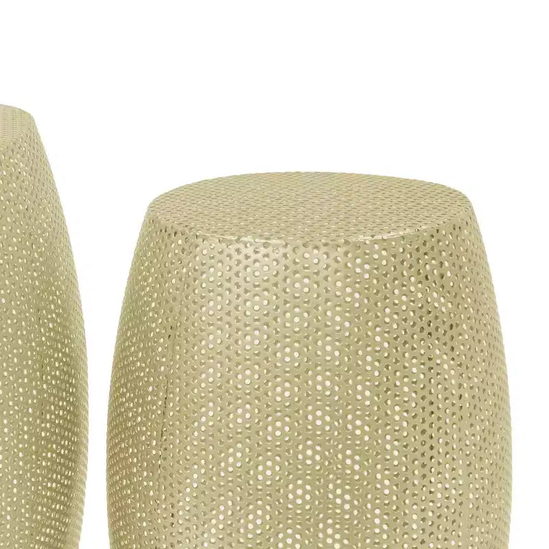 Set aus 2 modernen runden Beistelltischen aus Metall mit Hohlstruktur, Gold