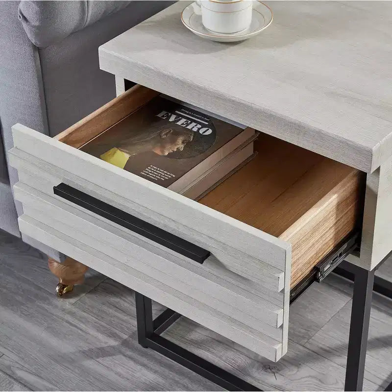 Juego de dormitorio de 2 piezas, cama tapizada afelpada en 3D con mesita de noche