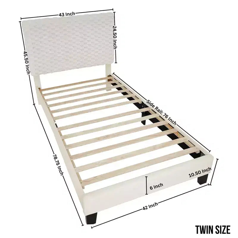 Juego de dormitorio de 2 piezas, cama tapizada afelpada en 3D con mesita de noche