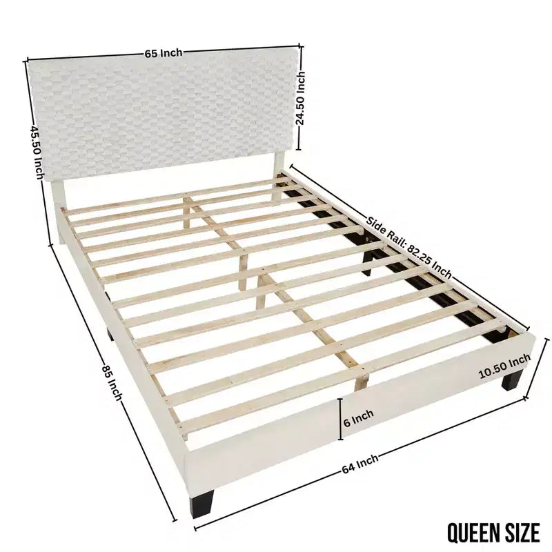 Juego de dormitorio de 2 piezas, cama tapizada afelpada en 3D con mesita de noche