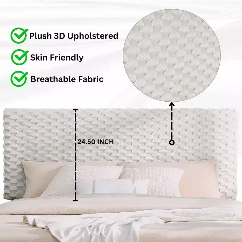 Juego de dormitorio de 2 piezas, cama tapizada afelpada en 3D con mesita de noche