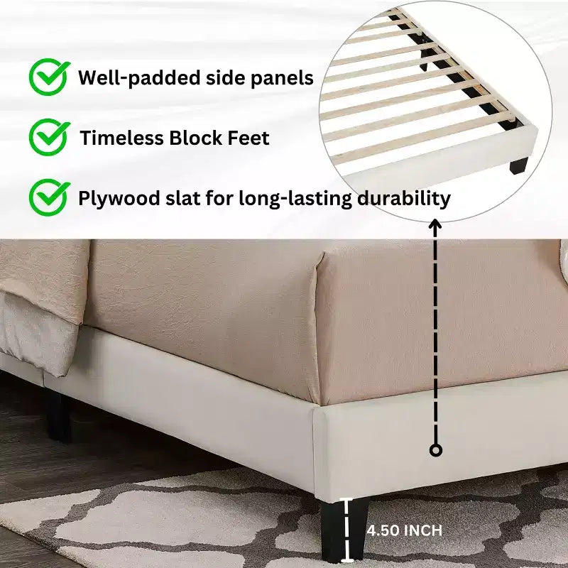 Juego de dormitorio de 2 piezas, cama tapizada afelpada en 3D con mesita de noche