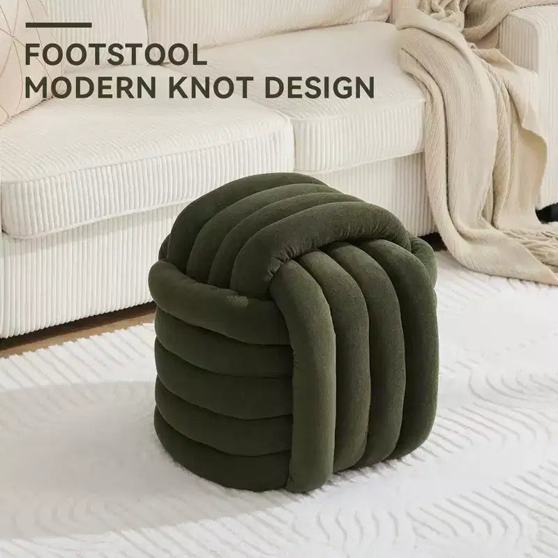 19W Ottoman-Fußhocker, Chenille-Schminkhocker im Knotendesign für Wohnzimmer und Schlafzimmer