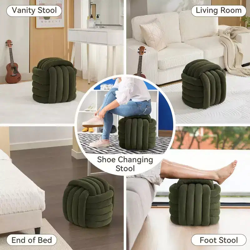 19W Ottoman-Fußhocker, Chenille-Schminkhocker im Knotendesign für Wohnzimmer und Schlafzimmer