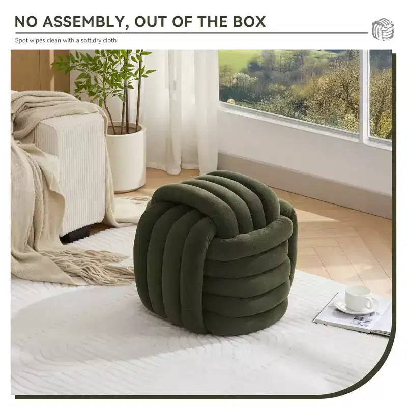 19W Ottoman-Fußhocker, Chenille-Schminkhocker im Knotendesign für Wohnzimmer und Schlafzimmer