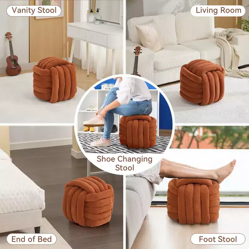 19W Ottoman-Fußhocker, Chenille-Schminkhocker im Knotendesign für Wohnzimmer und Schlafzimmer