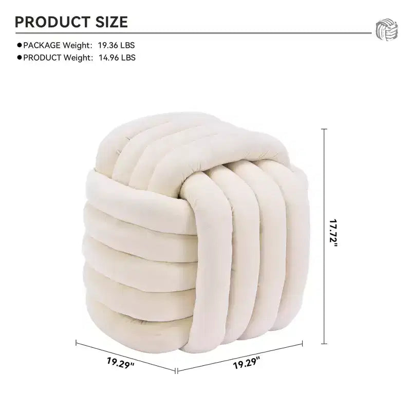 19W Ottoman-Fußhocker, Chenille-Schminkhocker im Knotendesign für Wohnzimmer und Schlafzimmer