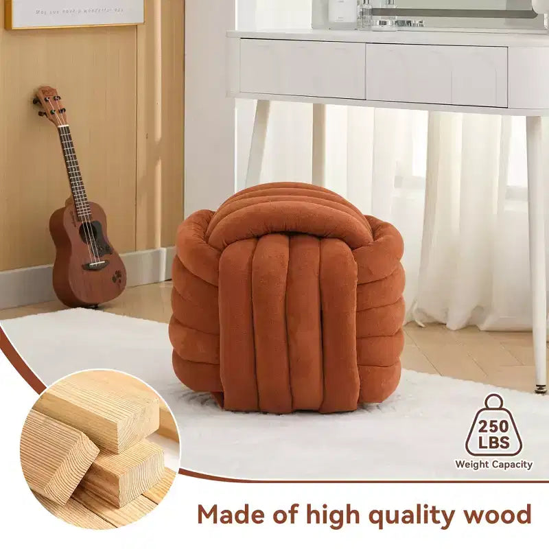 19W Ottoman-Fußhocker, Chenille-Schminkhocker im Knotendesign für Wohnzimmer und Schlafzimmer