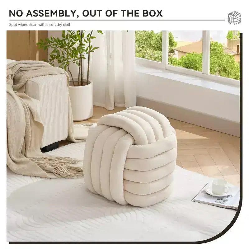 19W Ottoman-Fußhocker, Chenille-Schminkhocker im Knotendesign für Wohnzimmer und Schlafzimmer