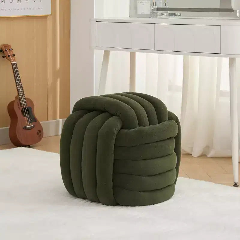 19W Ottoman-Fußhocker, Chenille-Schminkhocker im Knotendesign für Wohnzimmer und Schlafzimmer