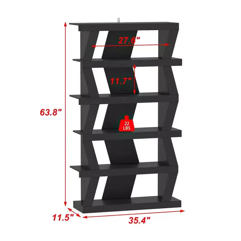 Estantería abierta, estante decorativo de forma única, almacenamiento multifuncional, negro