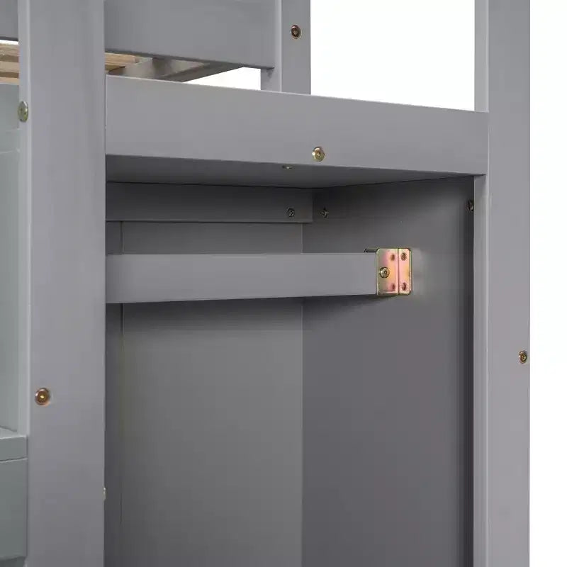 Lit mezzanine en bois format double, 93.8''L*57''W, avec armoire de rangement et escalier intégrés, pour optimiser l’espace