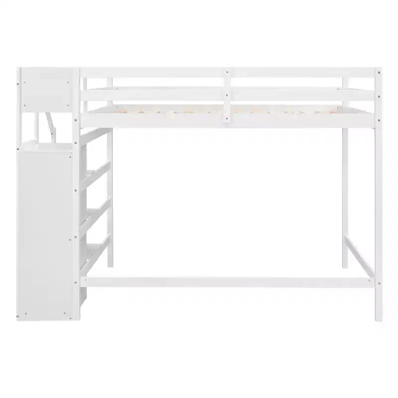 Lit mezzanine en bois format double, 93.8''L*57''W, avec armoire de rangement et escalier intégrés, pour optimiser l’espace