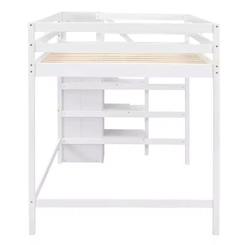 Lit mezzanine en bois format double, 93.8''L*57''W, avec armoire de rangement et escalier intégrés, pour optimiser l’espace
