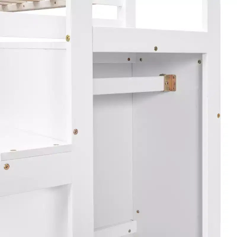 Lit mezzanine en bois format double, 93.8''L*57''W, avec armoire de rangement et escalier intégrés, pour optimiser l’espace