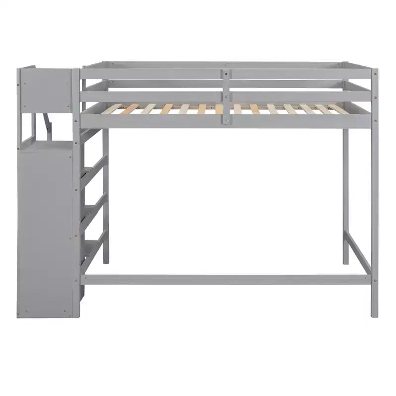 Lit mezzanine en bois format double, 93.8''L*57''W, avec armoire de rangement et escalier intégrés, pour optimiser l’espace