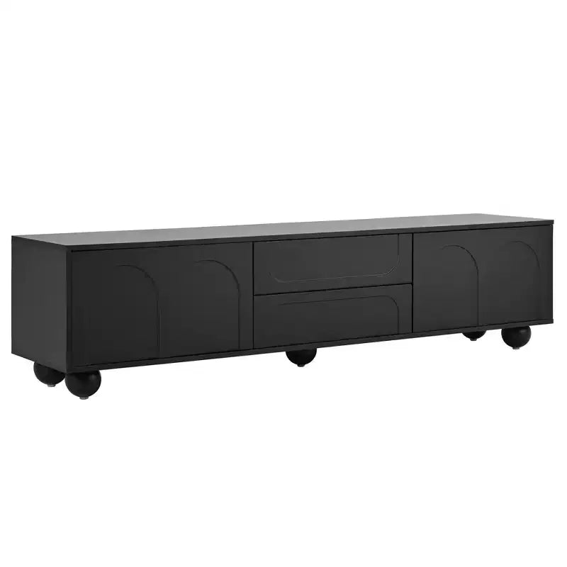 Minimalistischer TV-Ständer/Multimedia-Unterhaltungskonsole, 70 Zoll - mit Schubladen, Staufächern und Push-to-Open-Mechanismen; geeignet für Fernseher bis zu 75 Zoll (Whit