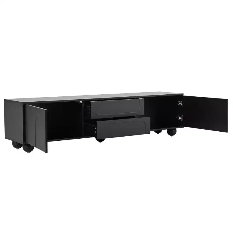 Minimalistischer TV-Ständer/Multimedia-Unterhaltungskonsole, 70 Zoll - mit Schubladen, Staufächern und Push-to-Open-Mechanismen; geeignet für Fernseher bis zu 75 Zoll (Whit
