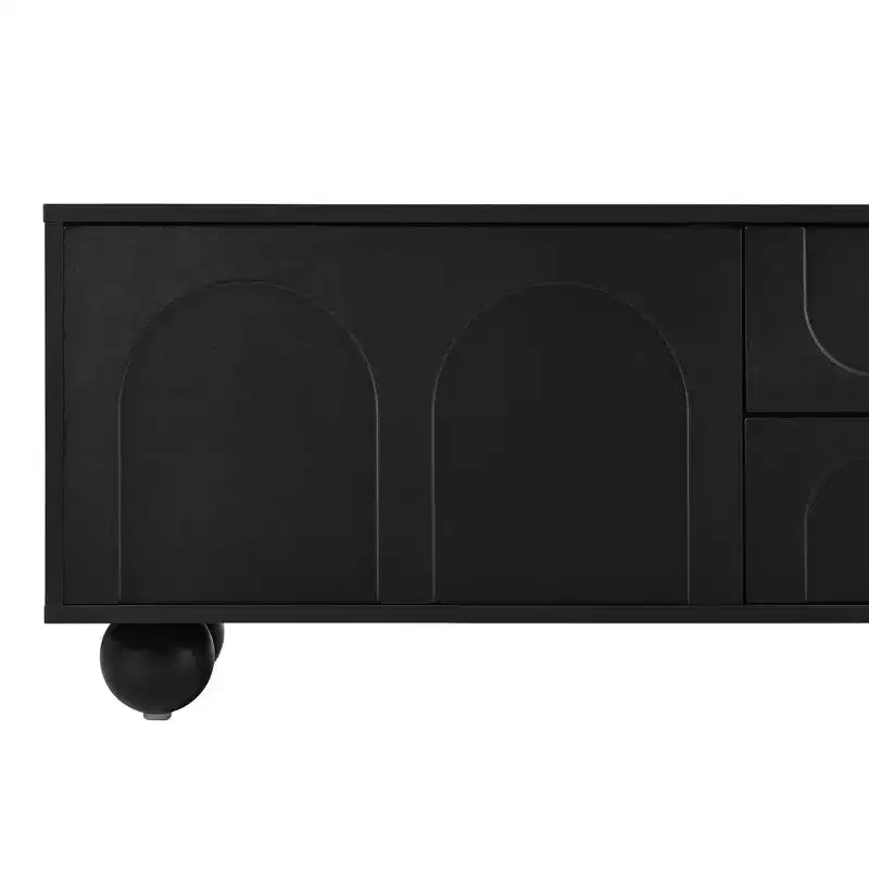 Minimalistischer TV-Ständer/Multimedia-Unterhaltungskonsole, 70 Zoll - mit Schubladen, Staufächern und Push-to-Open-Mechanismen; geeignet für Fernseher bis zu 75 Zoll (Whit