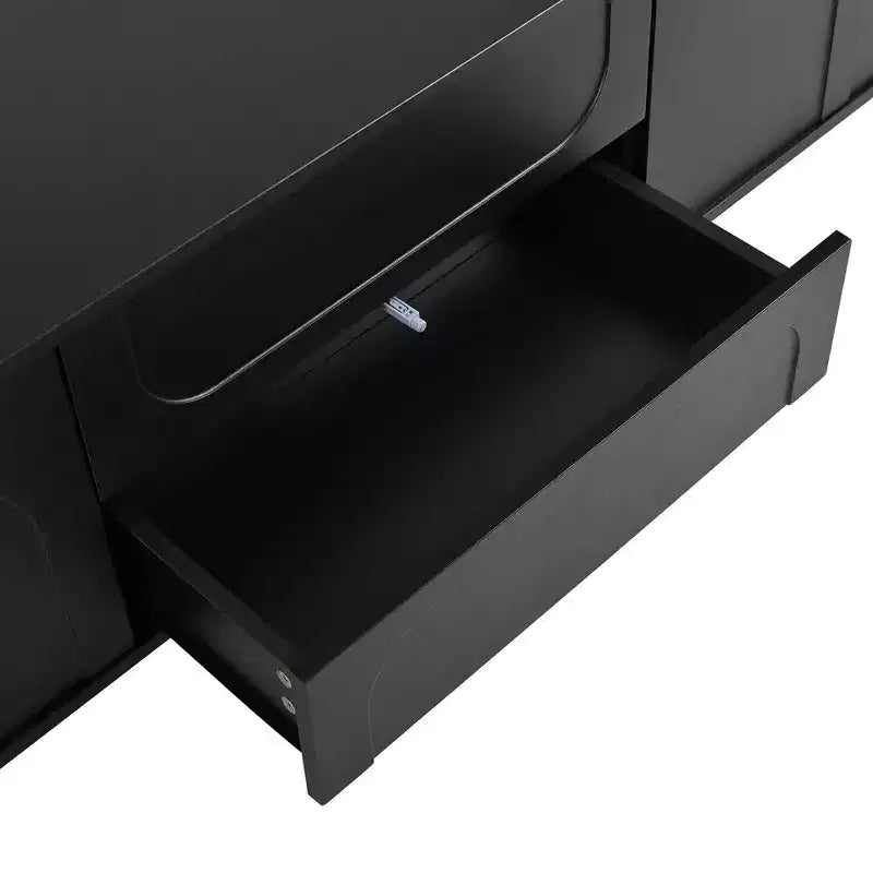 Minimalistischer TV-Ständer/Multimedia-Unterhaltungskonsole, 70 Zoll - mit Schubladen, Staufächern und Push-to-Open-Mechanismen; geeignet für Fernseher bis zu 75 Zoll (Whit