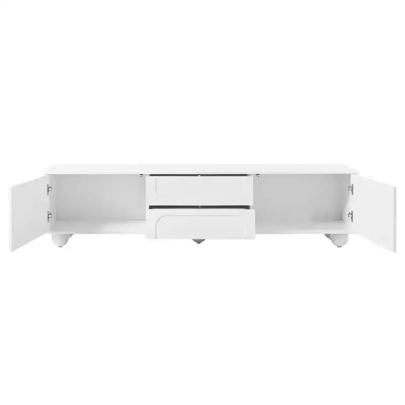 Minimalistischer TV-Ständer/Multimedia-Unterhaltungskonsole, 70 Zoll - mit Schubladen, Staufächern und Push-to-Open-Mechanismen; geeignet für Fernseher bis zu 75 Zoll (Whit