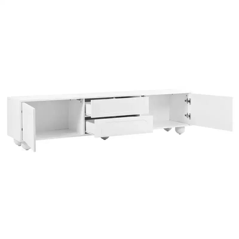 Minimalistischer TV-Ständer/Multimedia-Unterhaltungskonsole, 70 Zoll - mit Schubladen, Staufächern und Push-to-Open-Mechanismen; geeignet für Fernseher bis zu 75 Zoll (Whit
