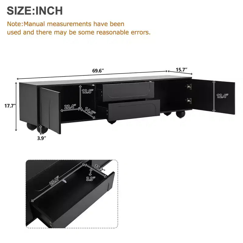 Minimalistischer TV-Ständer/Multimedia-Unterhaltungskonsole, 70 Zoll - mit Schubladen, Staufächern und Push-to-Open-Mechanismen; geeignet für Fernseher bis zu 75 Zoll (Whit