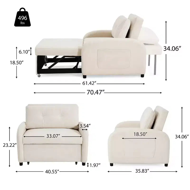 Sofá cama multifuncional 3 en 1 (con respaldo ajustable y bolsillo de almacenamiento)