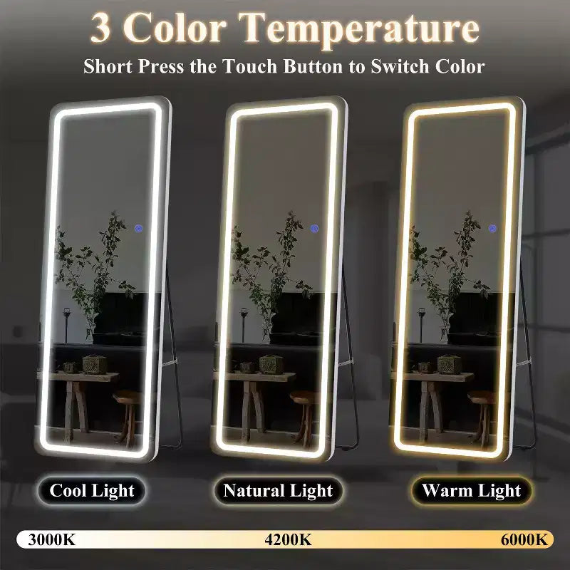 Miroir rectangulaire moderne pleine longueur sans cadre, 16 in. de large x 63 in. de haut, avec coins arrondis, blanc
