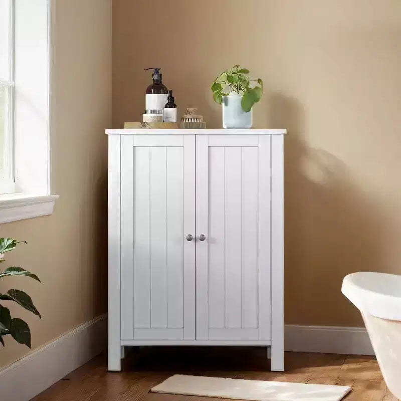 Meuble de rangement sur pied avec 2 étagères réglables, organisateur de 23.6 Inch de large pour salle de bain et salon, blanc