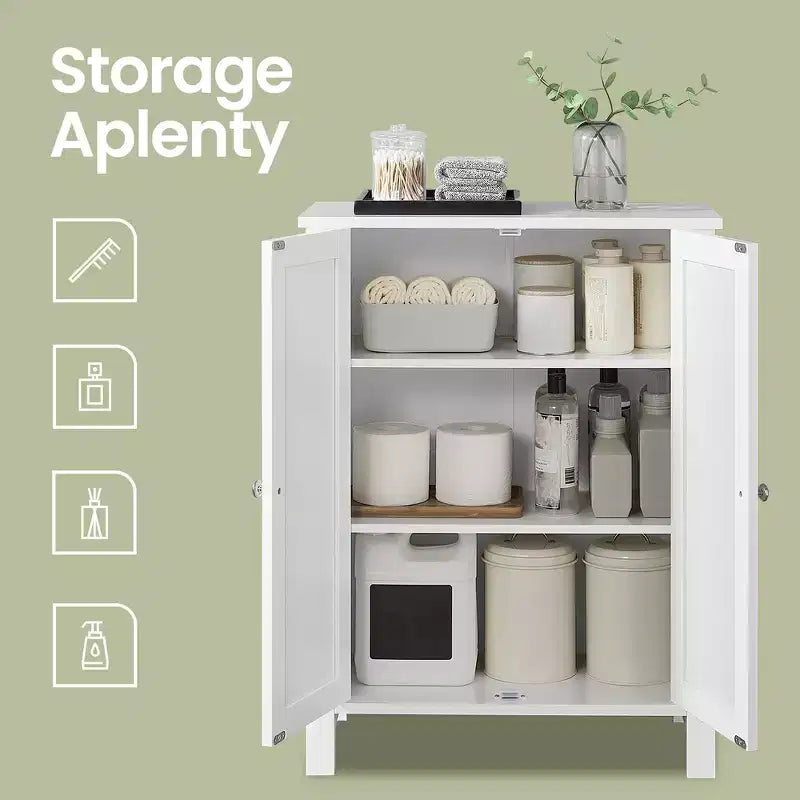 Meuble de rangement sur pied avec 2 étagères réglables, organisateur de 23.6 Inch de large pour salle de bain et salon, blanc