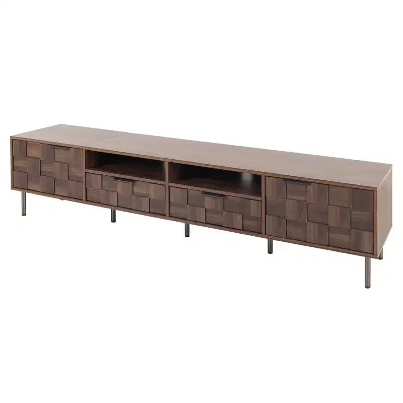 Mueble para televisor de estilo de mediados de siglo con 2 cajones, consola multimedia para televisores de hasta 85'', centro de entretenimiento con 2 armarios de almacenamiento, marrón oscuro