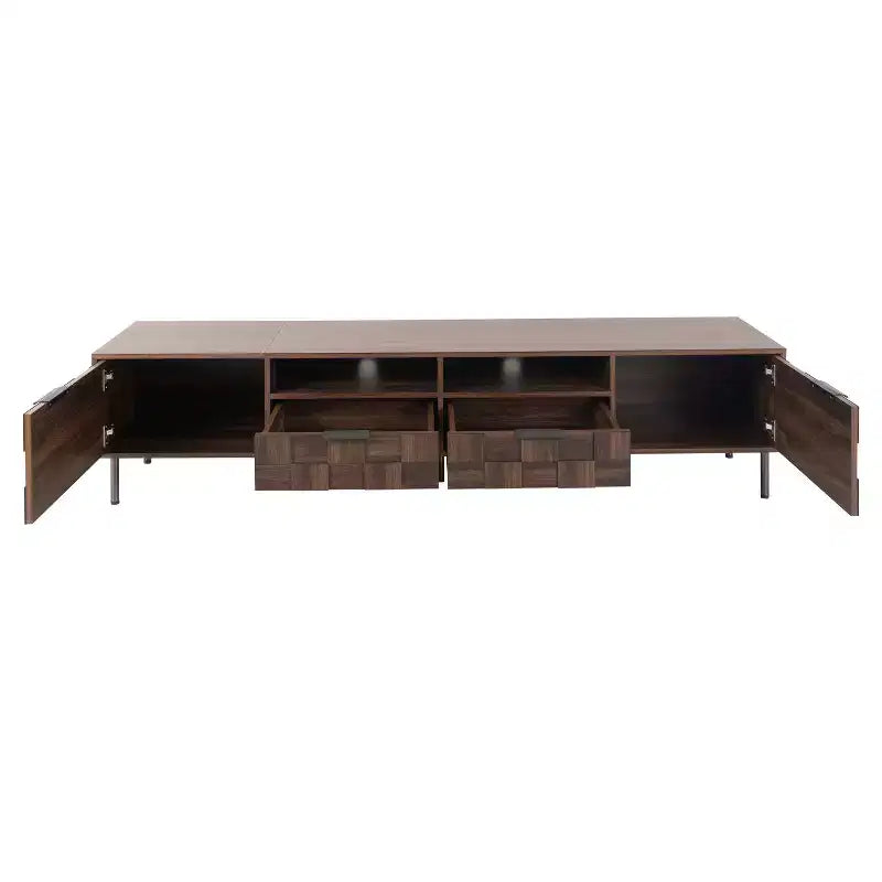 Mueble para televisor de estilo de mediados de siglo con 2 cajones, consola multimedia para televisores de hasta 85'', centro de entretenimiento con 2 armarios de almacenamiento, marrón oscuro