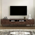 Mueble para televisor de estilo de mediados de siglo con 2 cajones, consola multimedia para televisores de hasta 85'', centro de entretenimiento con 2 armarios de almacenamiento, marrón oscuro