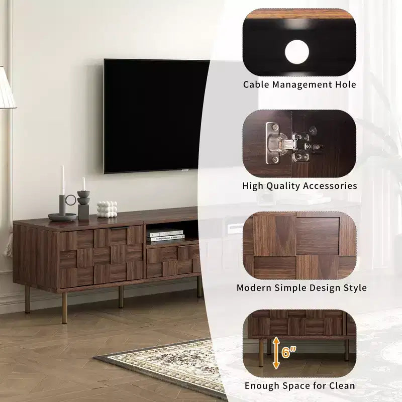 Mueble para televisor de estilo de mediados de siglo con 2 cajones, consola multimedia para televisores de hasta 85'', centro de entretenimiento con 2 armarios de almacenamiento, marrón oscuro