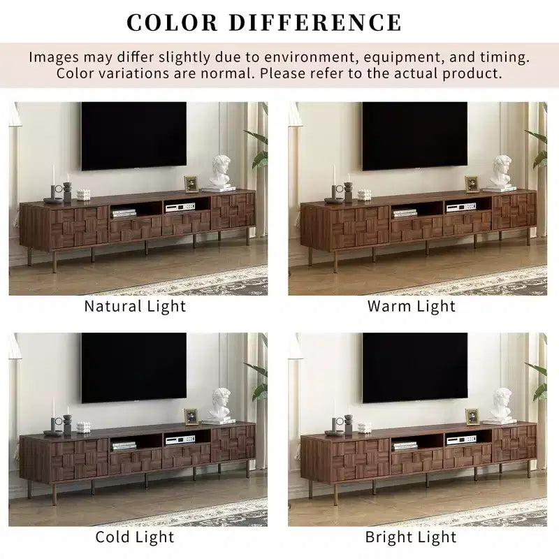 Mueble para televisor de estilo de mediados de siglo con 2 cajones, consola multimedia para televisores de hasta 85'', centro de entretenimiento con 2 armarios de almacenamiento, marrón oscuro