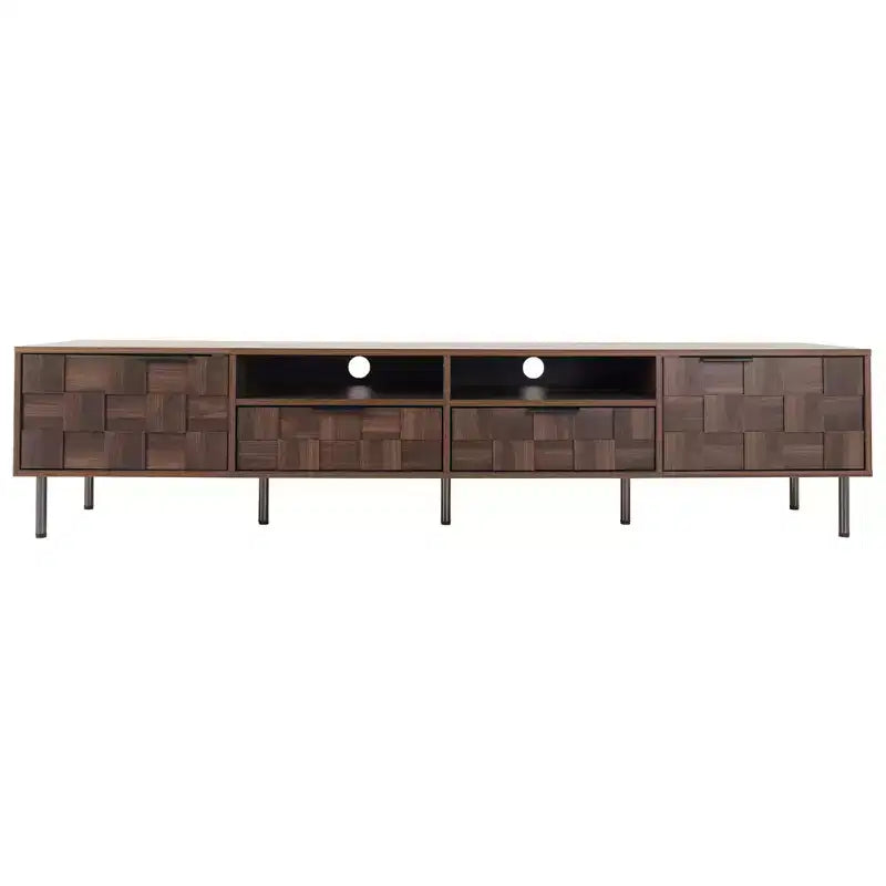 Mueble para televisor de estilo de mediados de siglo con 2 cajones, consola multimedia para televisores de hasta 85'', centro de entretenimiento con 2 armarios de almacenamiento, marrón oscuro