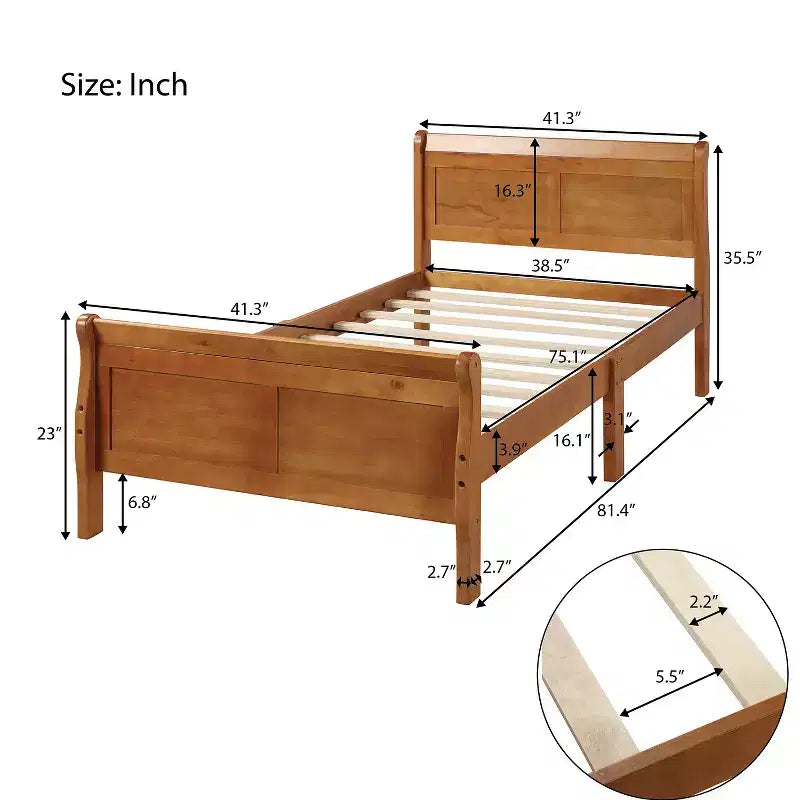 Plattformbettgestell aus Holz im Schlitten-Design, mit Kopfteil, Fußteil und stabiler Lattenrostauflage