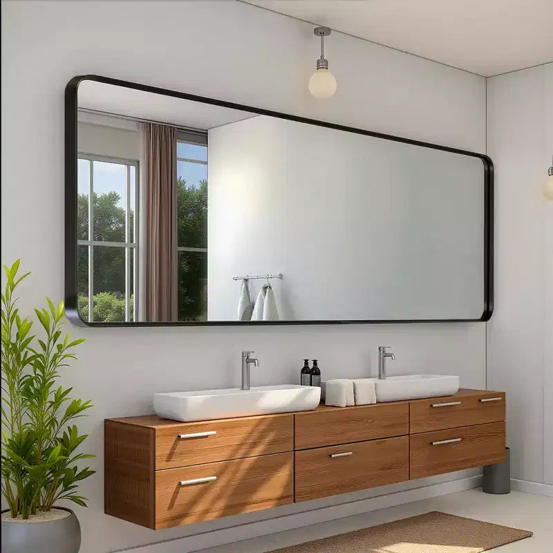 Miroir intégral rectangulaire noir en aluminium à coins arrondis (miroir profond - sans support)