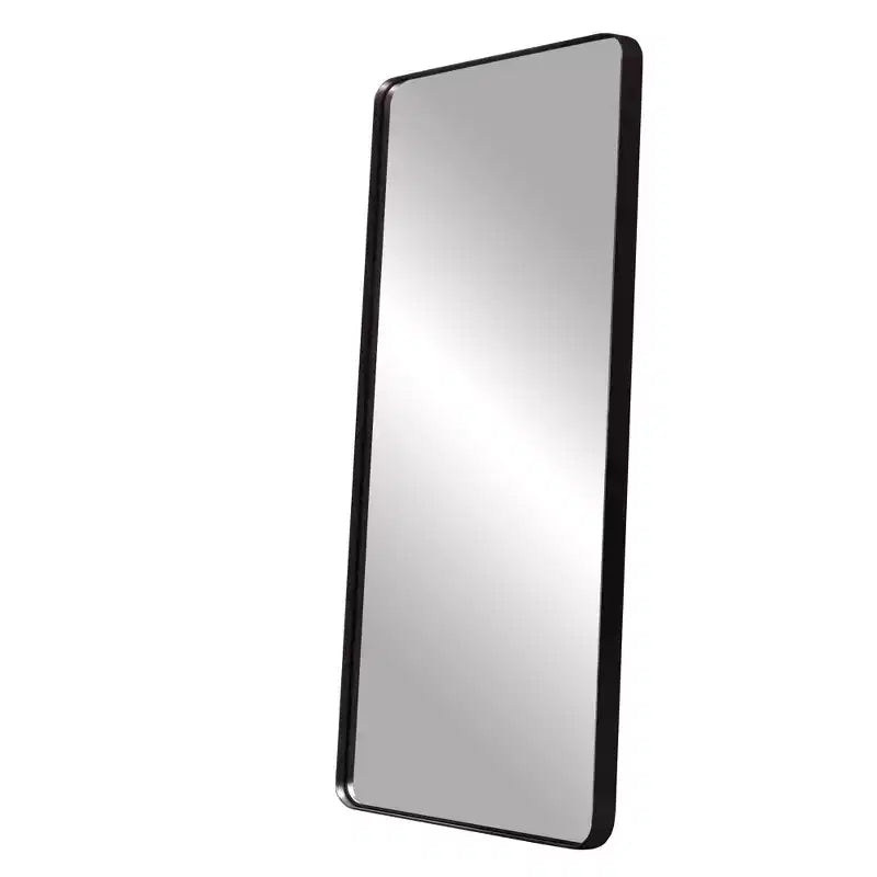 Espejo rectangular de cuerpo entero con esquinas redondeadas, marco de aluminio con acabado negro (espejo de profundidad, sin soporte)