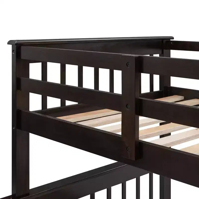 Etagenbett mit Treppe, oben Twin- und unten Full-Größe, mit Schublade, Stauraum und Rausfallschutz