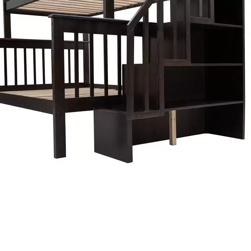 Etagenbett mit Treppe, oben Twin- und unten Full-Größe, mit Schublade, Stauraum und Rausfallschutz