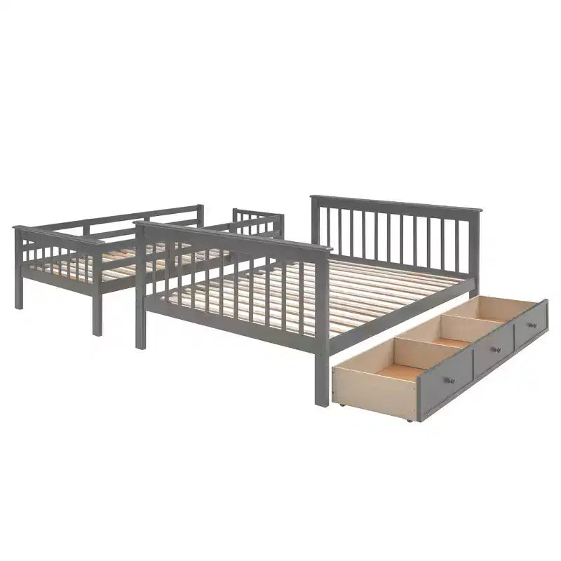 Etagenbett mit Treppe, oben Twin- und unten Full-Größe, mit Schublade, Stauraum und Rausfallschutz
